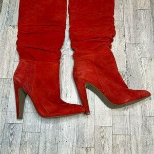 Elegant Red Suede High Heel Boots